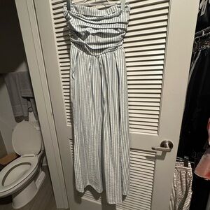 Chic Strapless Blue and White Dress